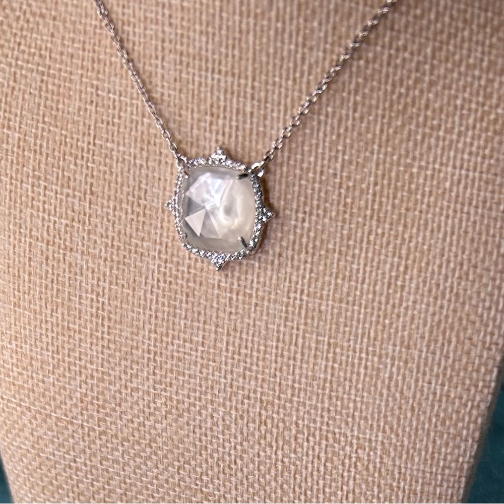 Bomb Party White Quartz on Rhodium Necklace - Picture 7 of 7